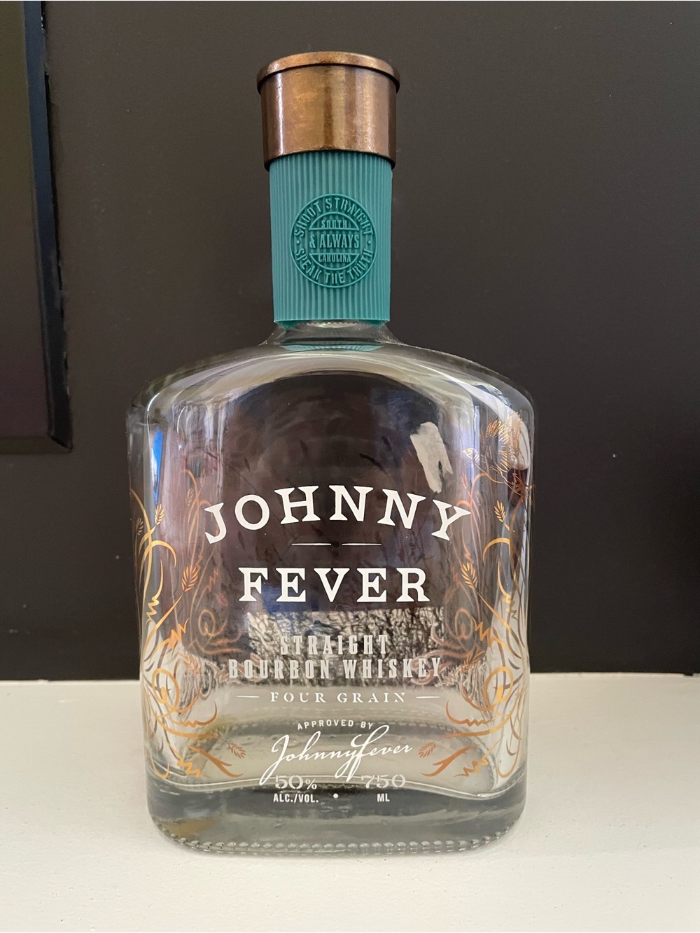 Rare Empty 750 ml Bottle of Johnny Fever Single Barrel Straight Bourbon Whiskey